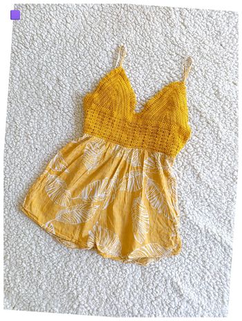 Combi Short jaune crocheté et fluide vintage été