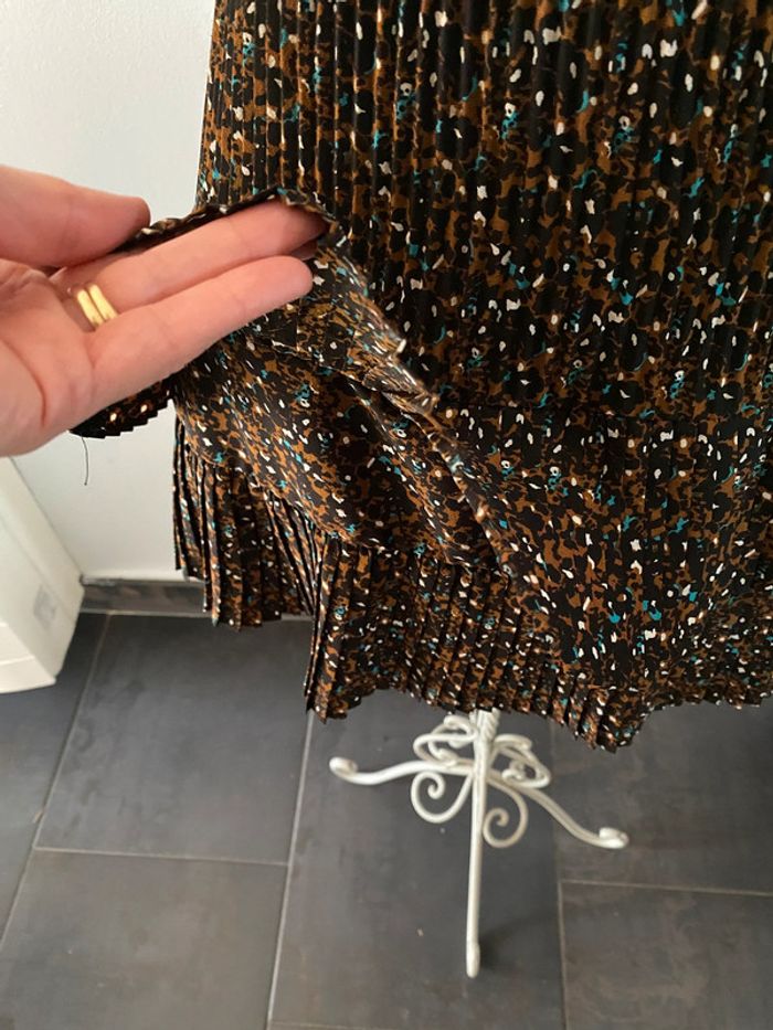 Jupe Promod plissée marron noire crème et bleu à volants taille 38 - photo numéro 3