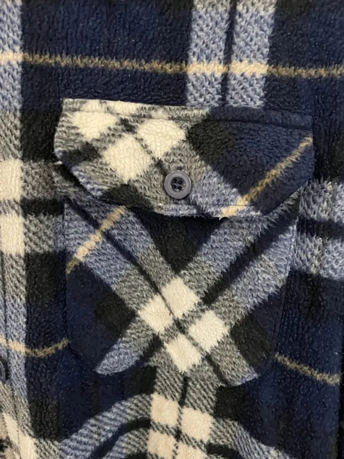 Lumberjack Flannel Plaid Polaire shirt chemise blue white black Mens XXL - photo numéro 2