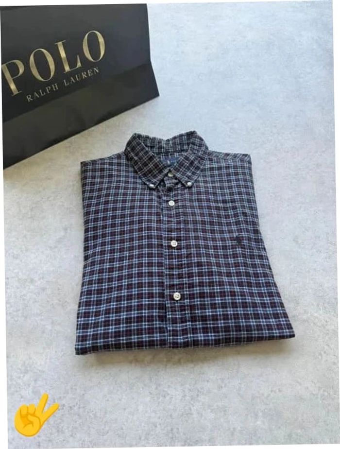 Chemise Ralph Lauren manche longue Taille L bleu noir Homme Men CHE69