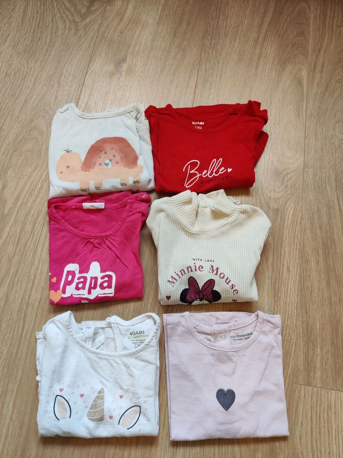 Lot t-shirts manches longues 12 mois fille