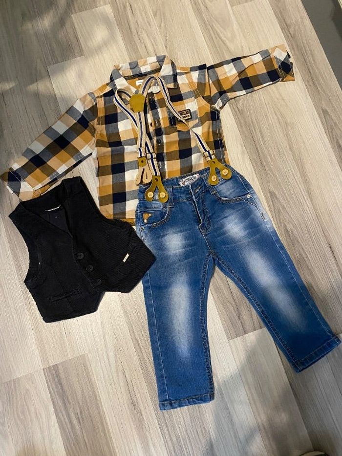 Pantalon, chemise, bretelles et gilet