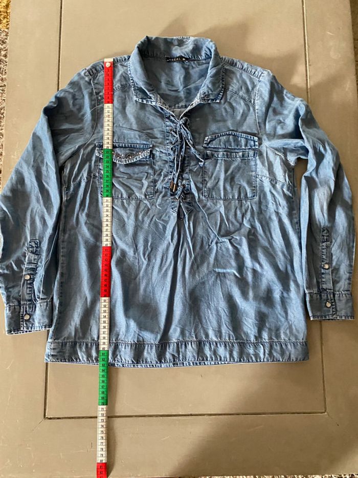 Blouse chemise jeans Bréal taille M manches longues avec strass - photo numéro 12