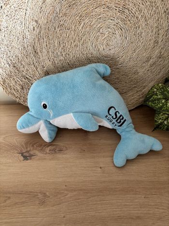 Doudou dauphin bleu blanc mascotte csbj rugby
