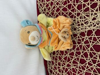 Souris NOUNOURS doudou marionnette orange et jaune