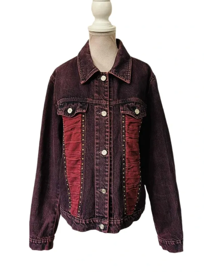 🖤🥀Veste en jean vintage 2000 bordeaux Y2K collector indie sleaze rock burgundy denim jacket🥀🖤 - photo numéro 3