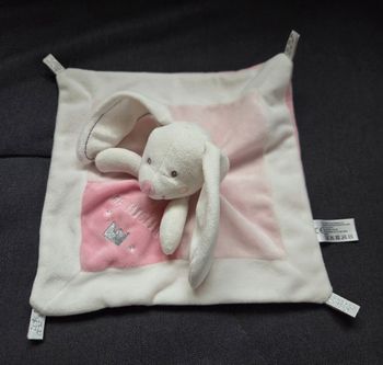 Doudou Lapin carré plat blanc et rose - Tu es ma princesse- Simba