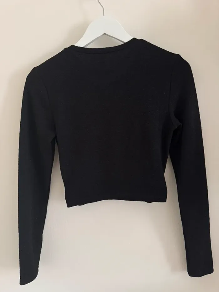 Top court manche longue été paillettes noir H&M - photo numéro 5
