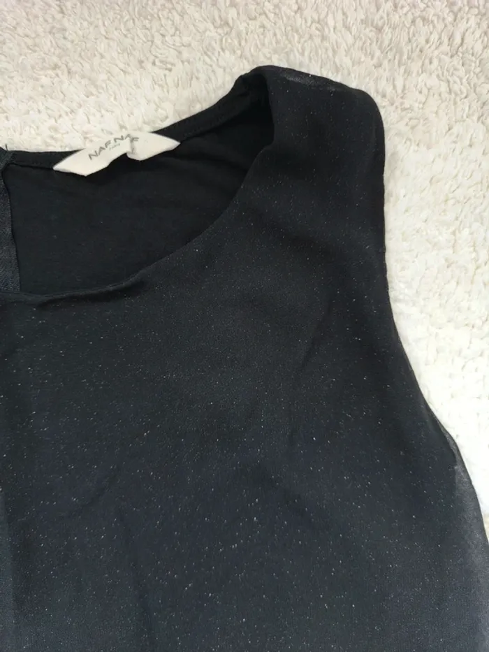 🖤 Haut noir Naf Naf sans manches – Bimatière & voile pailleté – Taille L - photo numéro 3