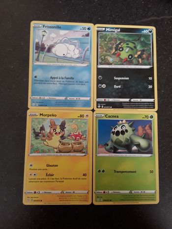Frissonille + Mimigal + Morpeko + Cacnea lot de 4 cartes Pokémon neuves