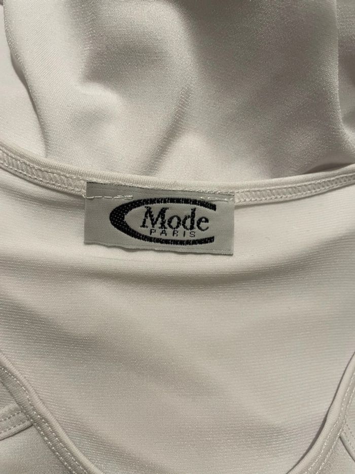 T-Shirt tunique blanc manches 3/4 ouvert devant à épaulettes Mode Paris taille 42 - photo numéro 6