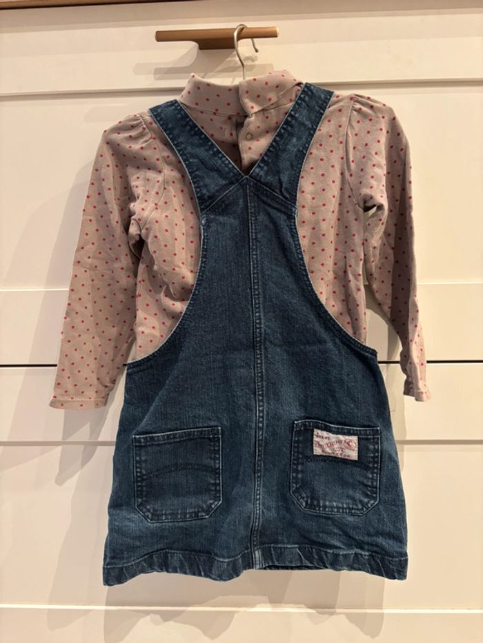 Robe salopette en jean Petit Bateau et t-shirt à port - photo numéro 2