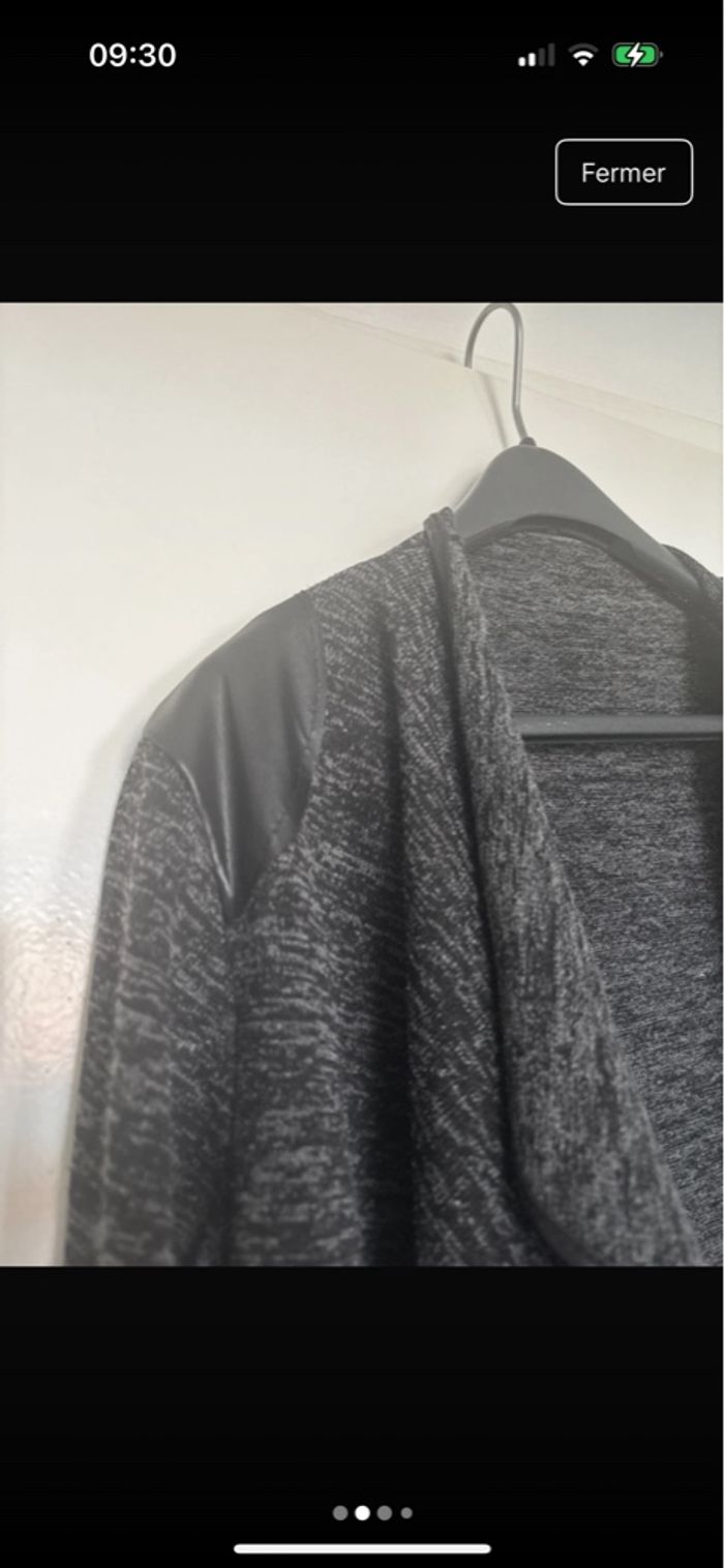 Cardigan maille chinee noire empiècement simili épaules - photo numéro 4