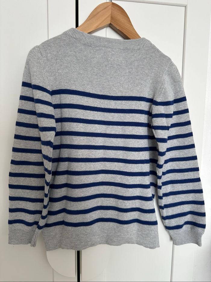 Pull gris rayé bleu la redoute taille 8 ans très bon état - photo numéro 2