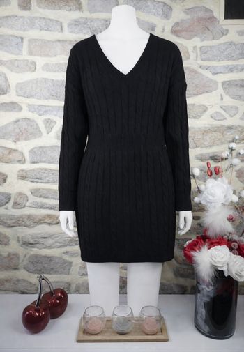 Robe pull en tricot maille torsadée noire Femme taille 52 marque Boohoo 🪷