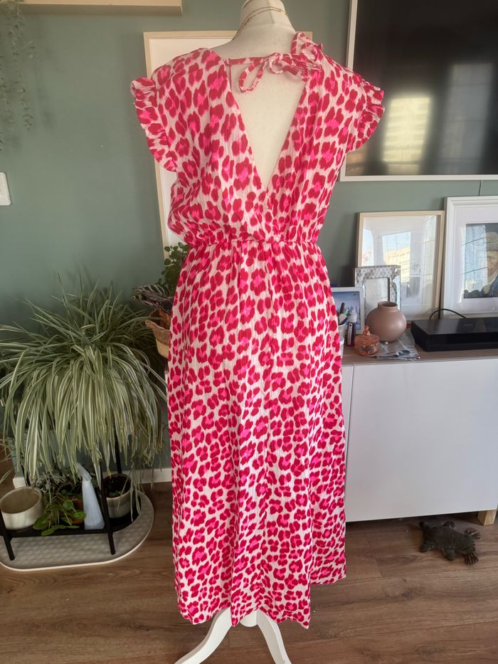 Robe en gaz de coton taille S/M/L rouge Fushia blanc léopard - photo numéro 3