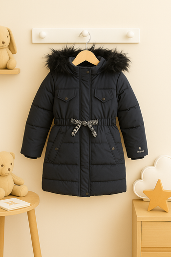 Manteau bleu marine à capuche et ceinture 4 ans - Catimini
