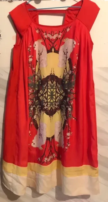 Robe femme été imprimé manches courtes rouge jaune taille M