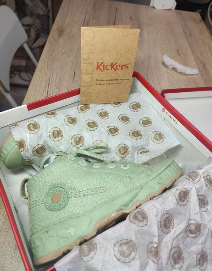 Chaussures kickers cuir 30 vert clair pailletées portées 1 fois - photo numéro 8