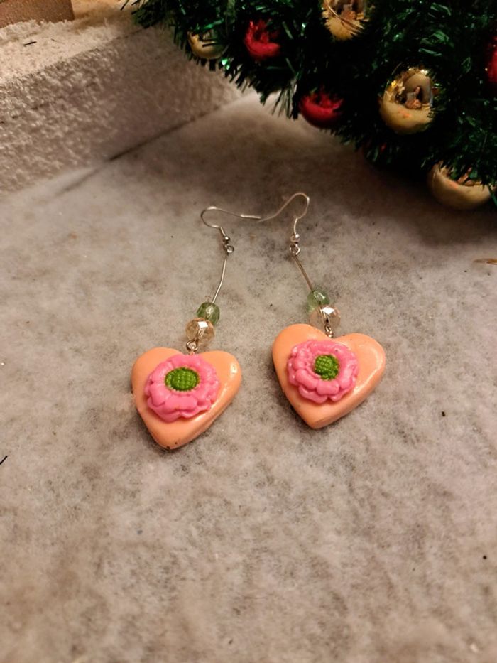 Boucles d'oreilles saumon rose vert - photo numéro 6