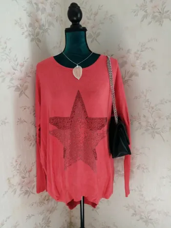 Tunique corail à manches chauve-souris et étoile en strass / laetitia mem / (TU)