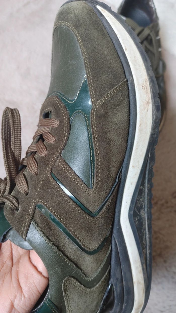 Basket excellente qualité en cuir vert et vert kaki - photo numéro 10