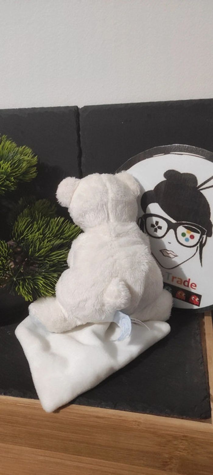 doudou et compagnie mouchoir ours bleu blanc j aime mon doudou coeur dc2915 - photo numéro 2