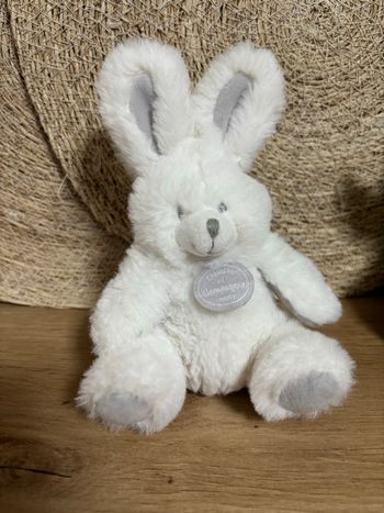 Doudou lapin blanc gris grelot doudou et compagnie 