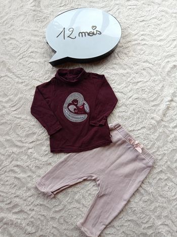Ensemble (sous pull col roulé+pantalon sarouel) Fille 12 mois pingouin bébé Maman câlin