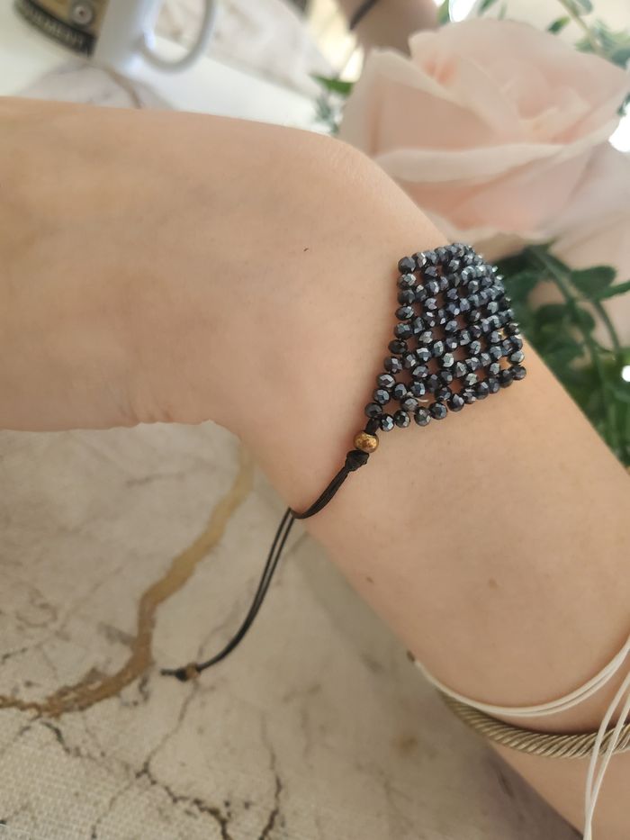 Bracelet fantaisie losange perle noir - photo numéro 2