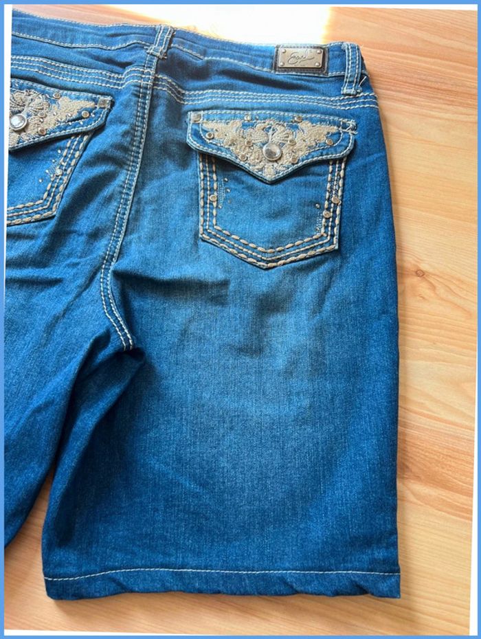 Short en jean vintage femme M/L – broderie et strass - photo numéro 9