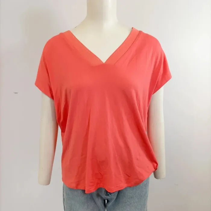 Tshirt oversize col en V Corail - bordcote dorée - Taille M Vila joy A964