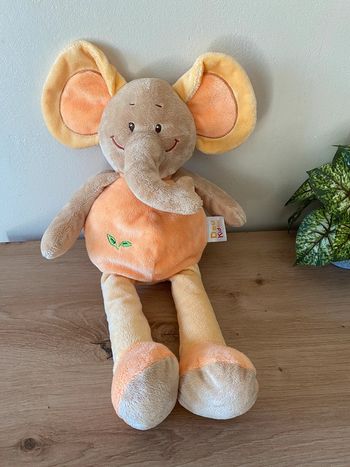 Doudou peluche grand éléphant orange jaune doukidou 40 cm