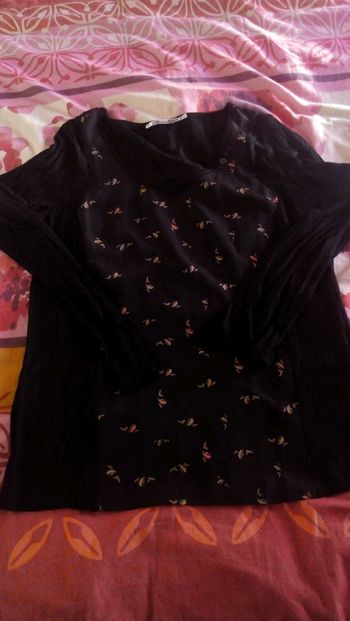 Tee-shirt noir avec oiseaux et feuilles DDP