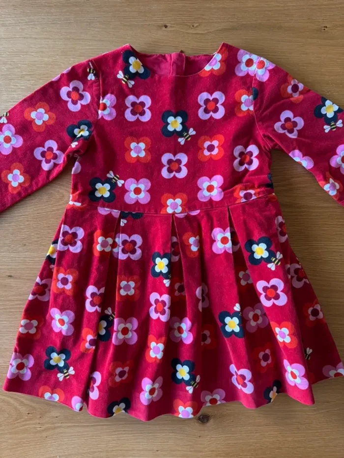 Robe ML en velours rouge avec fleurs - Taille 4 Ans - photo numéro 6