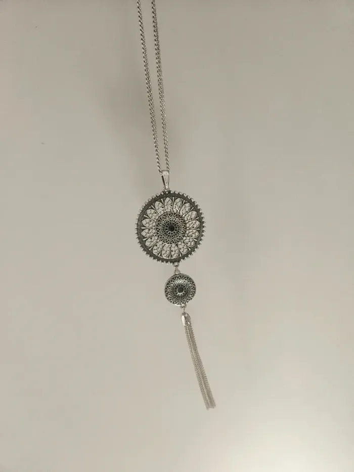 Collier long argenté style bohème - photo numéro 3