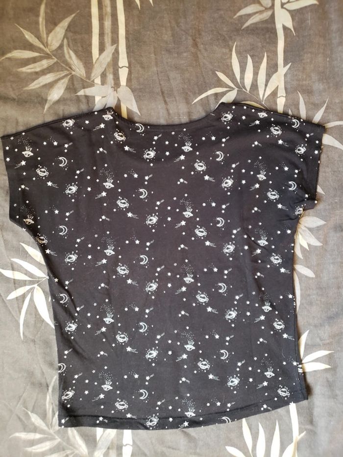 T-shirt MC noir motifs lunes planètes taille 12 ans - photo numéro 2