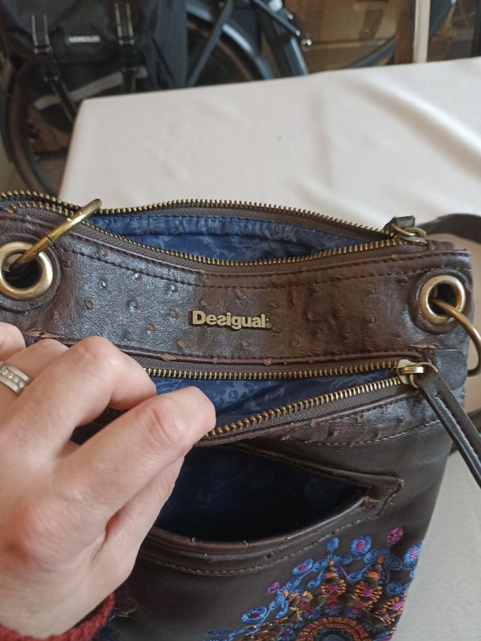 Sac bandoulière Desigual brodé & perlé - Marron Chocolat - Style bohème chic - photo numéro 4