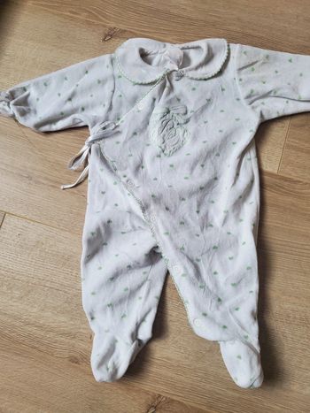 🌴 Pyjama velours vintage blanc et vert taille 3 mois