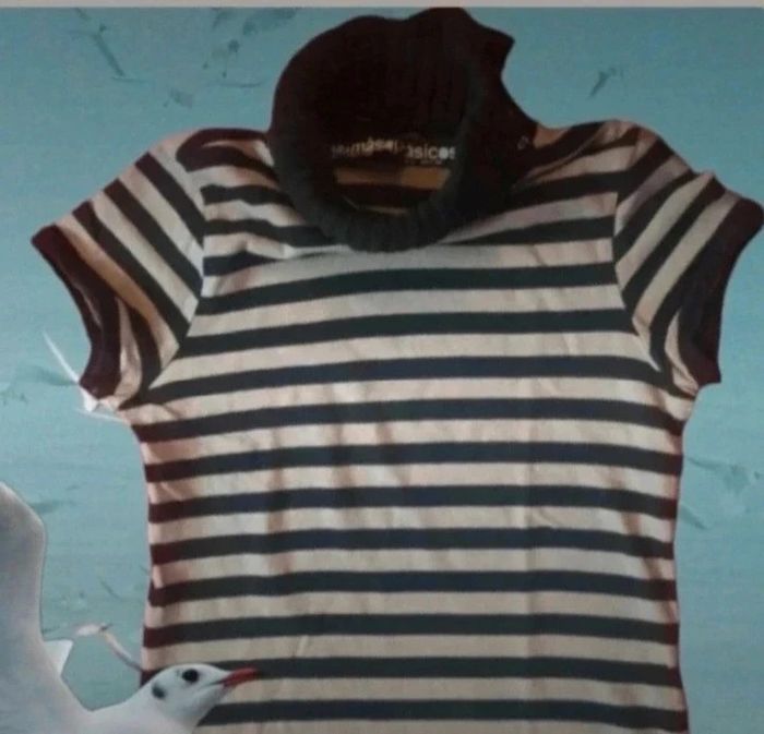 Pull col roulé à manches courtes rayures Zara taille 40 - photo numéro 3