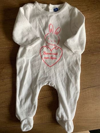 Pyjama 1 pièce bébé fille lapin mots d’enfants 3 mois blanc et rose tbe