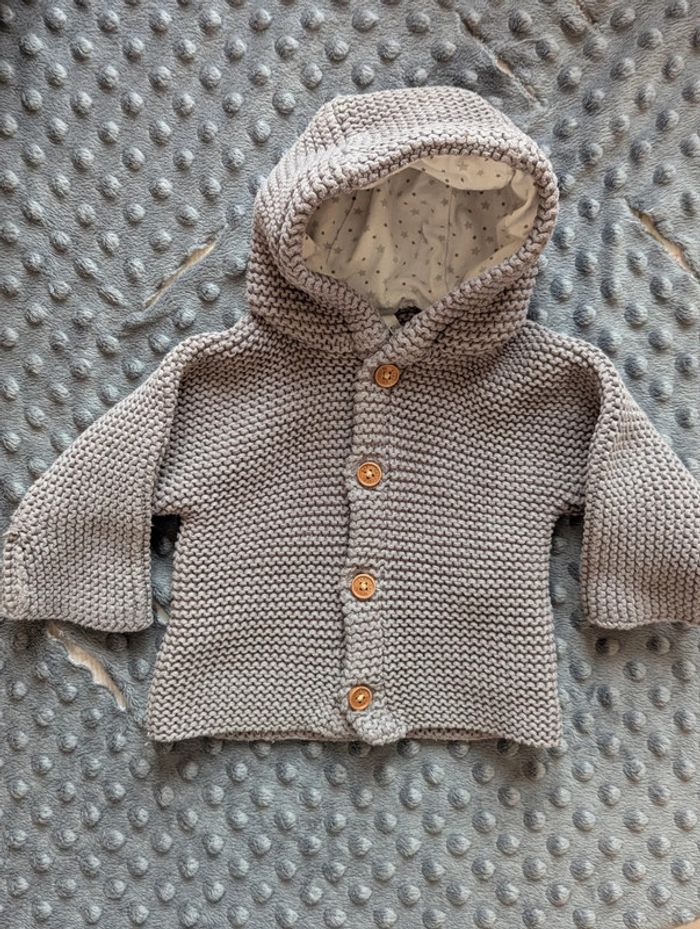 Veste à capuche en maille 1 mois - Orchestra - Gris chiné