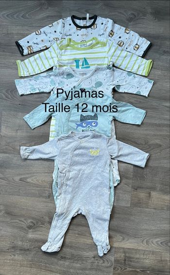 Lot de 5 pyjamas taille 12 mois mi-saison  Marque Kiabi orchestra cocoon  