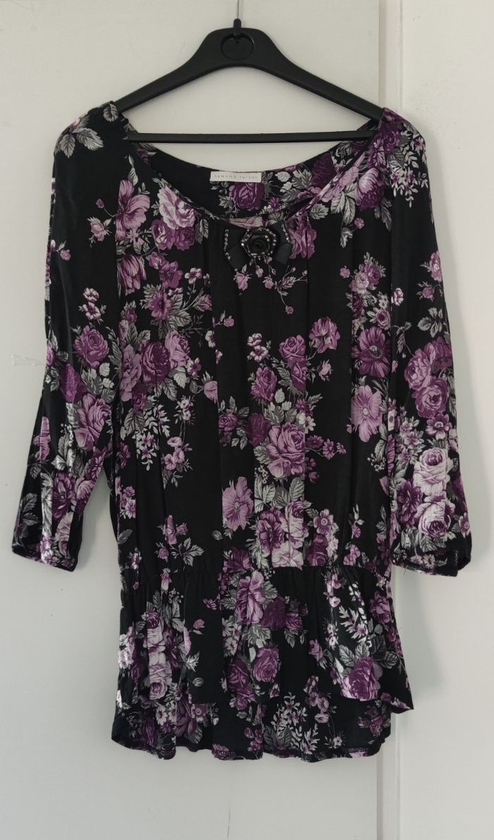 Blouse Armand Thiery fleurie noir violet taille 38 viscose très bon état - photo numéro 5