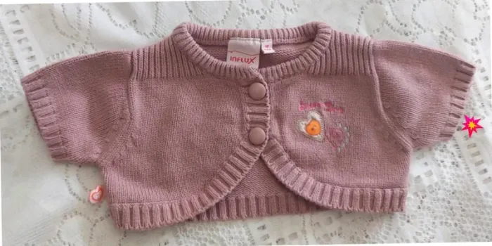 Boléro bébé fille 12 mois mauve tricoté Influx