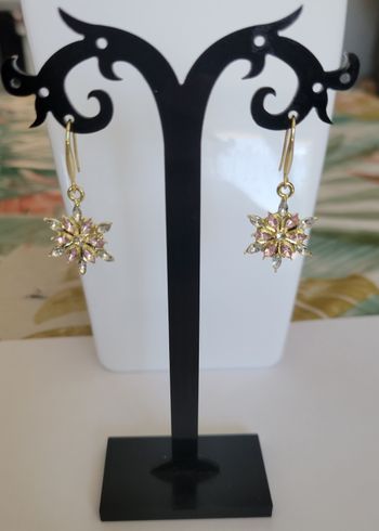 BOUCLES D'OREILLES FLOCON DE NEIGE DORE STRASS ! NEUF !
