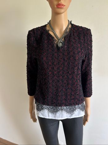 Pull bordeaux et blanc LolaLiza taille française L TBE (taille petit)