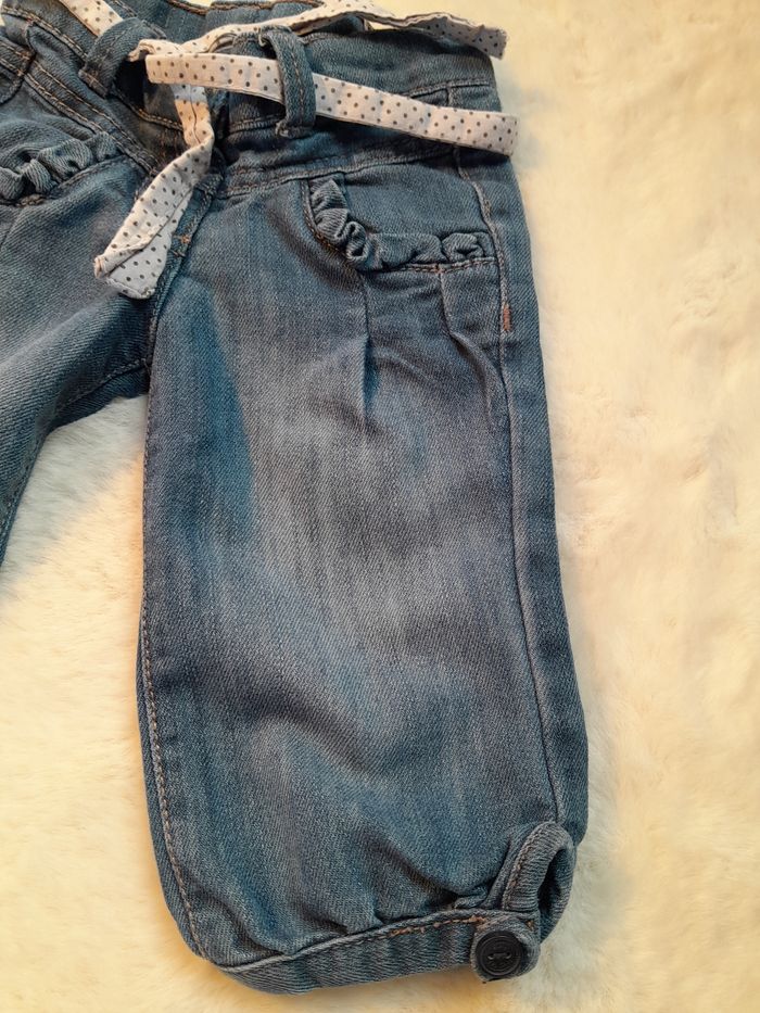 ​Adorable Jean Bouffant Bébé Fille 9 Mois / 71 cm - Tape à l'Œil (TAO) - Avec Ceinture Pois - photo numéro 3