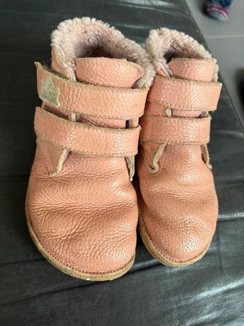 Bottines barefoot timmo fourrées roses à double scratchs 28