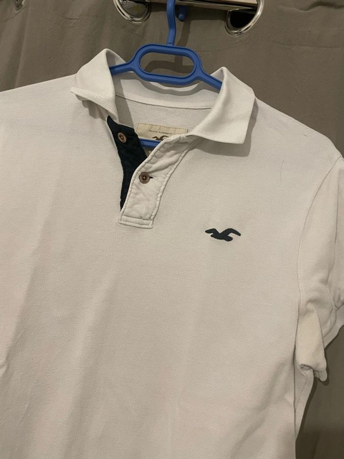 Polo à manches courtes blanc logo bleu marine hollister taille S - photo numéro 2